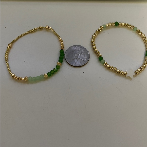 Elegant Gold and Green Beaded Bracelet Set - Picture 4 of 4